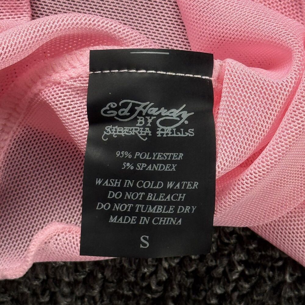 Ed Hardy X Siberia Halls Pink Mesh Tattoo Long Sleeve Top Size Sm Y2K Sheer - Picture 3 of 15
